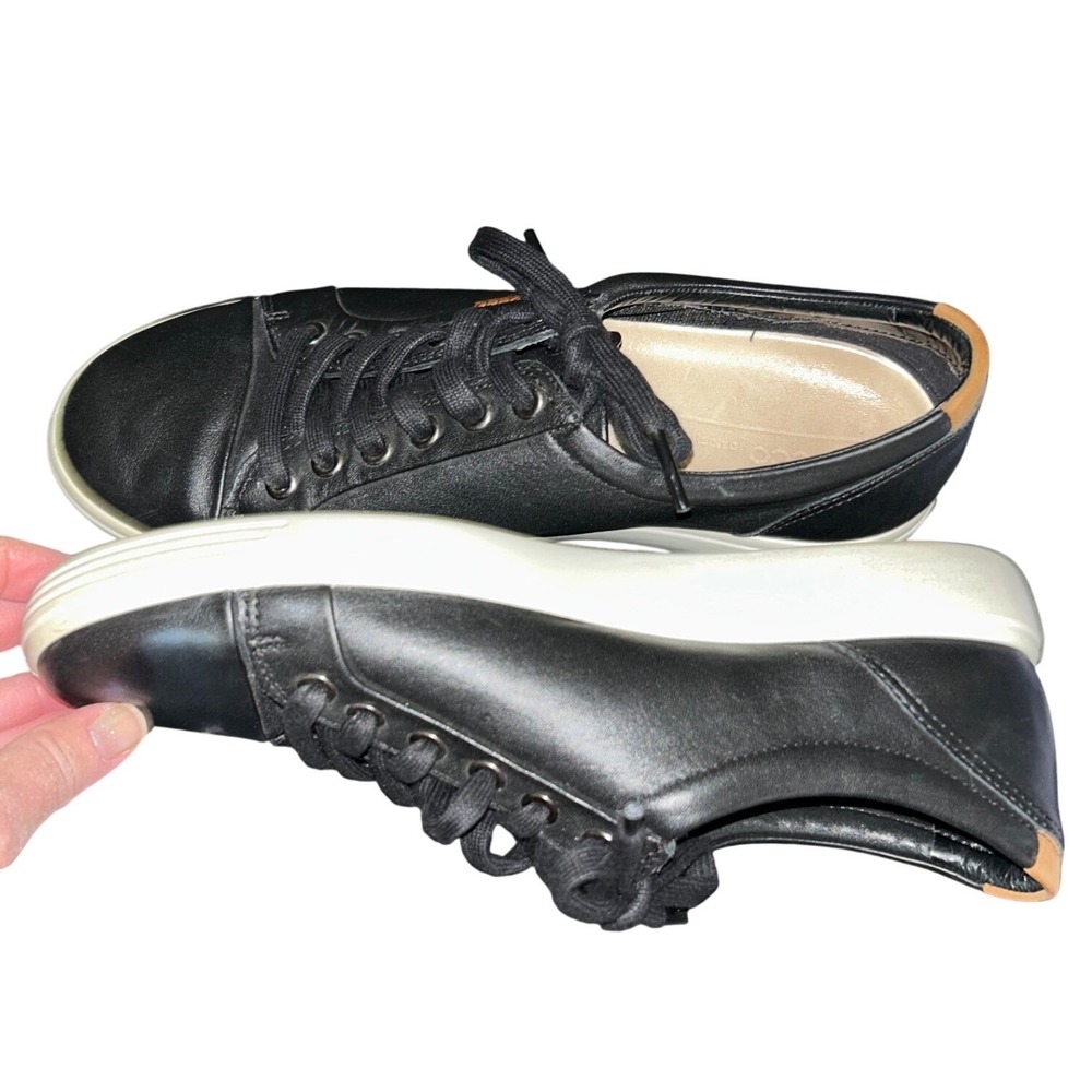 ECCO Soft Black Leather Low Top Sneakers Lace Up Shoes Size 40 - Picture 6 of 7